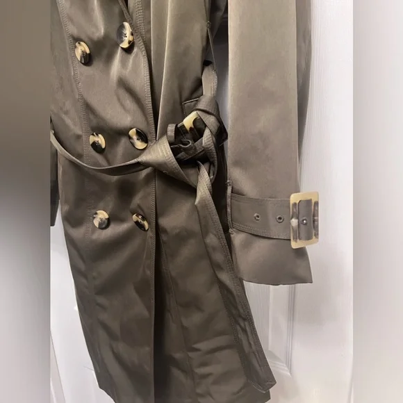 ❌SOLD❌London Fog Military Olive Green Broken Tench Coat Size XL Tortoise Buttons - Picture 6 of 13